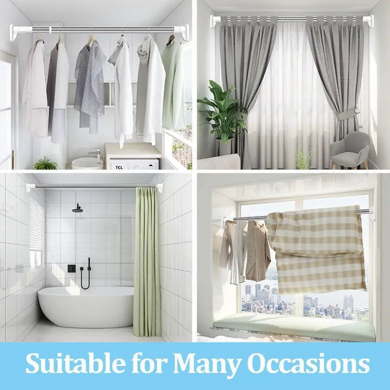 Drill-Free Adjustable Tension Rod – Telescopic Clothes Drying & Closet Bar for Laundry & Wardrobe Organization