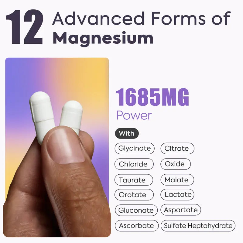 HerAure 20-in-1 Magnesium Complex 1685mg – Brain Fog Relief, Calm Mind, Sleep & Stress Support (12 Forms + B6, Zinc)