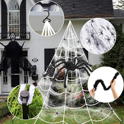 Spider Web Halloween Decorations Outdoor Lights, 125 Purple LED 16.4Ft Giant Spiderweb