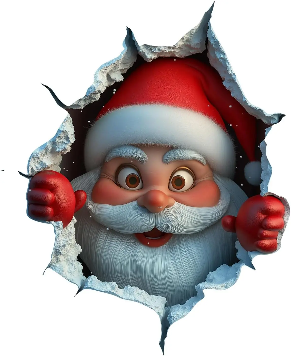Christmas Decorative 2-Piece Santa Face Vinyl Sticker Set - Smooth 3D Illusion Shape, Peel-Off, Easy Peel-and-Stick Removable Wall Decals (11.4×9.8 Inches)