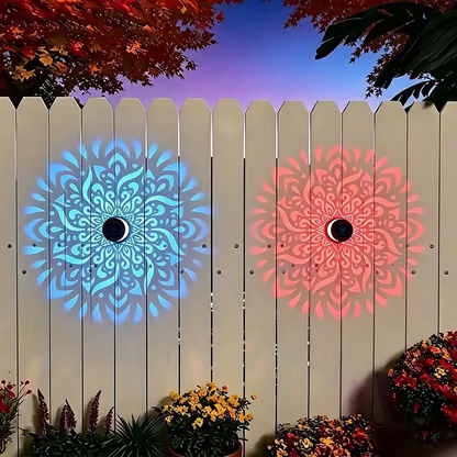2-Pack Solar Mandala Projector Wall Lights for Outdoor Garden & Patio