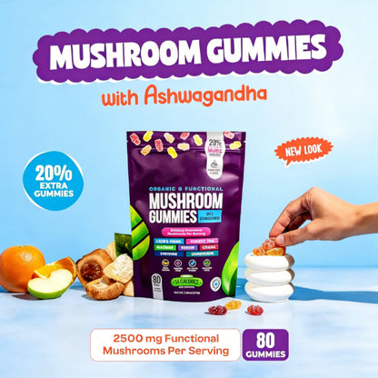 Organic Mushroom Gummies -Lions Mane Mushroom Supplement Gummies- Immune Defense, Boosts Cognitive Performance - 80 Gummies