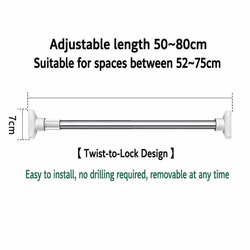 Drill-Free Adjustable Tension Rod – Telescopic Clothes Drying & Closet Bar for Laundry & Wardrobe Organization