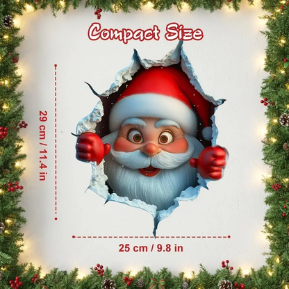 Christmas Decorative 2-Piece Santa Face Vinyl Sticker Set - Smooth 3D Illusion Shape, Peel-Off, Easy Peel-and-Stick Removable Wall Decals (11.4×9.8 Inches)