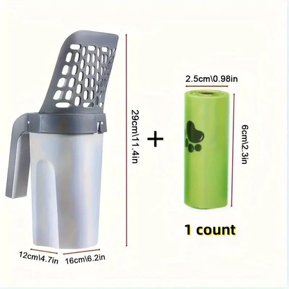 Portable Integrated Cat Litter Scoop Trash Can Set with Garbage Bag - Convenient Pet Waste Collection Kit