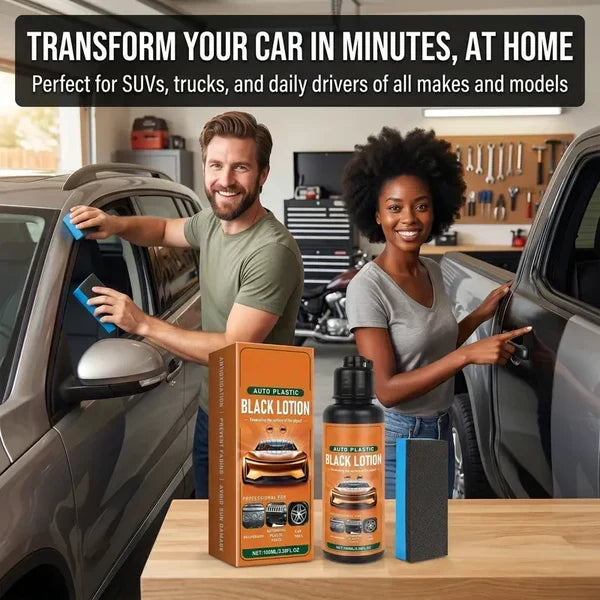Auto Plastic Black Lotion Restorer 100ml – Dye-Infused Waterproof Formula, Removes Oxidation & Fading | Bumpers, Trim, Tires, Dashboard, Vinyl