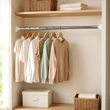 Drill-Free Adjustable Tension Rod – Telescopic Clothes Drying & Closet Bar for Laundry & Wardrobe Organization