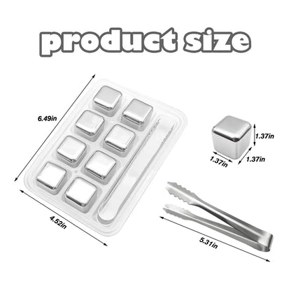 8 Counts Reusable Stainless Steel Ice Cubes with Tongs
