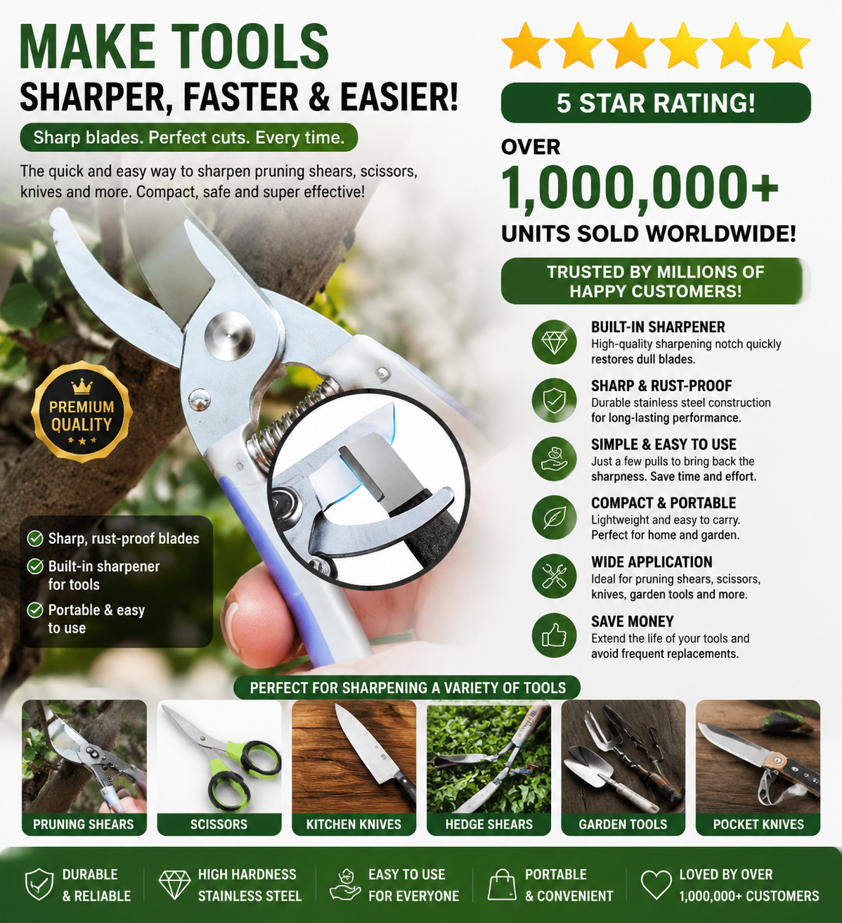 Professional Knife Sharpening Stone Set (3-Pack) – For Knives, Garden Shears & More
