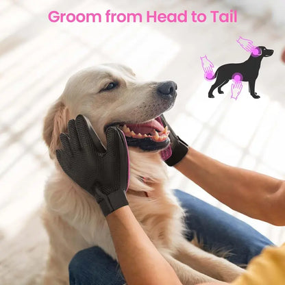 Pet Grooming Gloves – 255 Silicone Tips, 2-in-1 Deshedding & Massage Mitt for Dogs & Cats