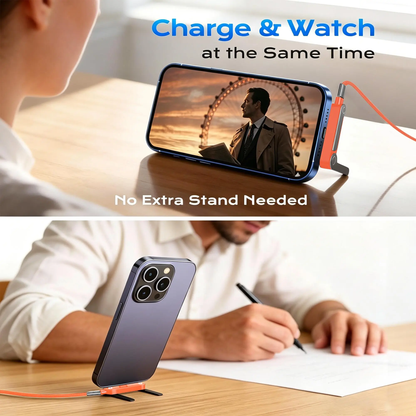 MOJUE 240W Invisible Stand Fast Charging Cable, USB-C to USB-C Flat Cable 90° Angled (4.9FT) — iPhone 15/16/17 & Samsung Compatible