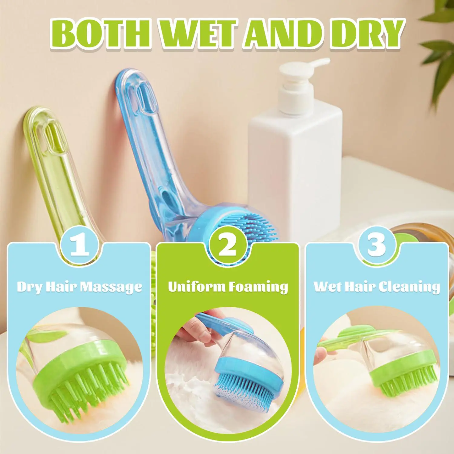 Pet Bath Brush with Shampoo Dispenser for Dogs & Cats, Ergonomic Handle, Gentle Massage Grooming Tool