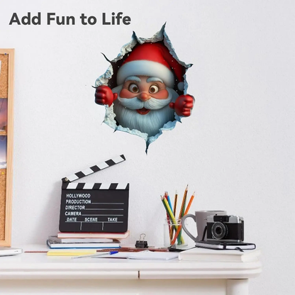 Christmas Decorative 2-Piece Santa Face Vinyl Sticker Set - Smooth 3D Illusion Shape, Peel-Off, Easy Peel-and-Stick Removable Wall Decals (11.4×9.8 Inches)