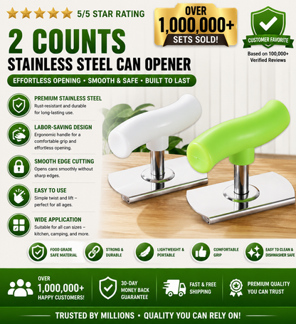 Stainless Steel Jar Opener 2-Pack – Adjustable, Smooth Edge, Ergonomic Grip | Mason Jars, Sauce Cans, All Sizes (White + Green)