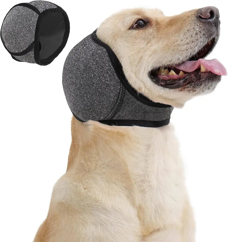 Dog Calming Hoodie Ear Wraps — Waterproof Swim Cap & Noise Cancelling Ear Muffs (Grey)