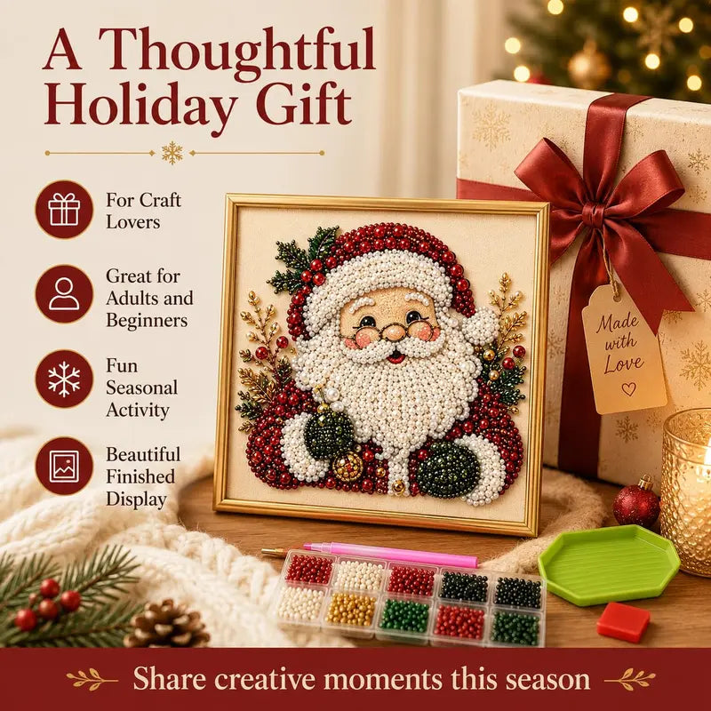 Christmas Themed Pearl Art DIY Kit – Santa & Wreath Mosaic Wall Art