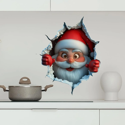 Christmas Decorative 2-Piece Santa Face Vinyl Sticker Set - Smooth 3D Illusion Shape, Peel-Off, Easy Peel-and-Stick Removable Wall Decals (11.4×9.8 Inches)