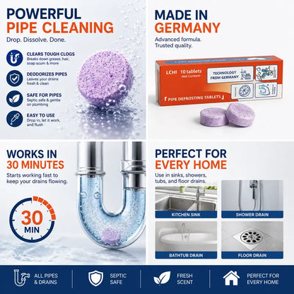 Pipe Cleaner Tablets — Drain Unclogger, Odor Eliminator & Descaler for Sinks, Toilets, Washing Machines & Sewers