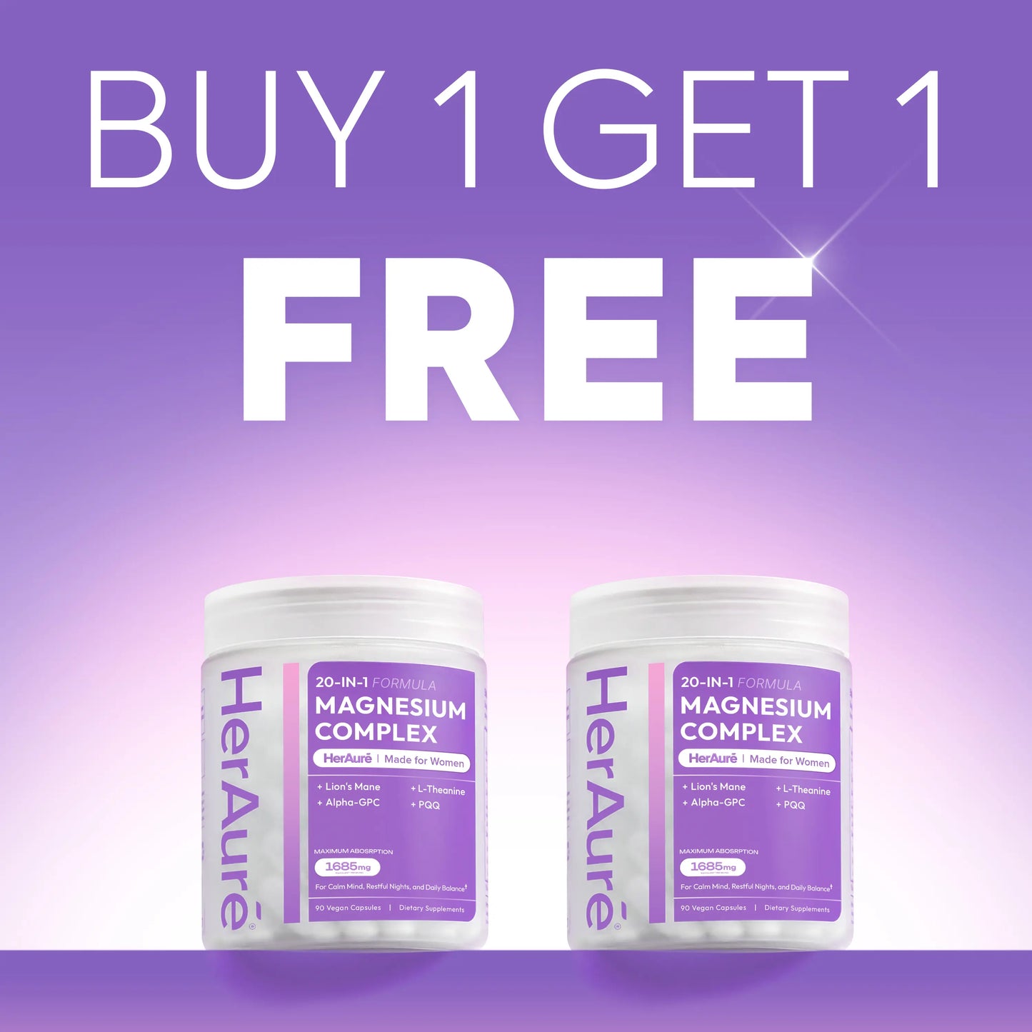 HerAure 20-in-1 Magnesium Complex 1685mg – Brain Fog Relief, Calm Mind, Sleep & Stress Support (12 Forms + B6, Zinc)