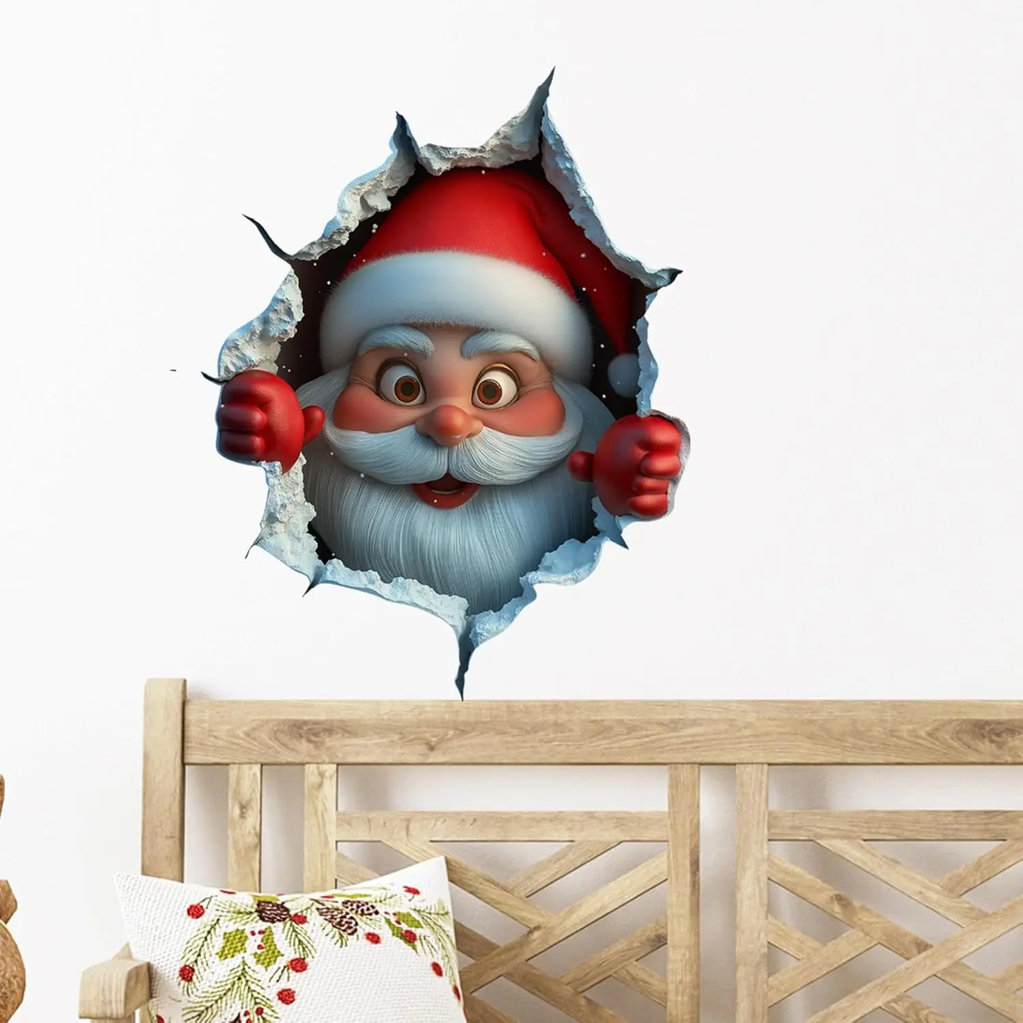 Christmas Decorative 2-Piece Santa Face Vinyl Sticker Set - Smooth 3D Illusion Shape, Peel-Off, Easy Peel-and-Stick Removable Wall Decals (11.4×9.8 Inches)