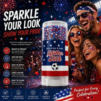 4th of July Glitter Stick – Star Series Red White & Blue, Face Hair Body & Nails | Non-Toxic Waterproof Sweatproof, Twist-Up Easy Apply & Wash Off
