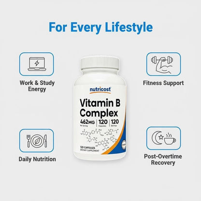 Nutricost High Potency Vitamin B Complex 462mg, 120 Capsules - with Vitamin C - Energy Complex