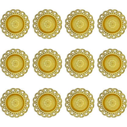 Golden Metal Diwali Diya Set 12PCS - Reusable Oil Lamps for Puja, Indian Wedding, Housewarming & Home Temple Decor