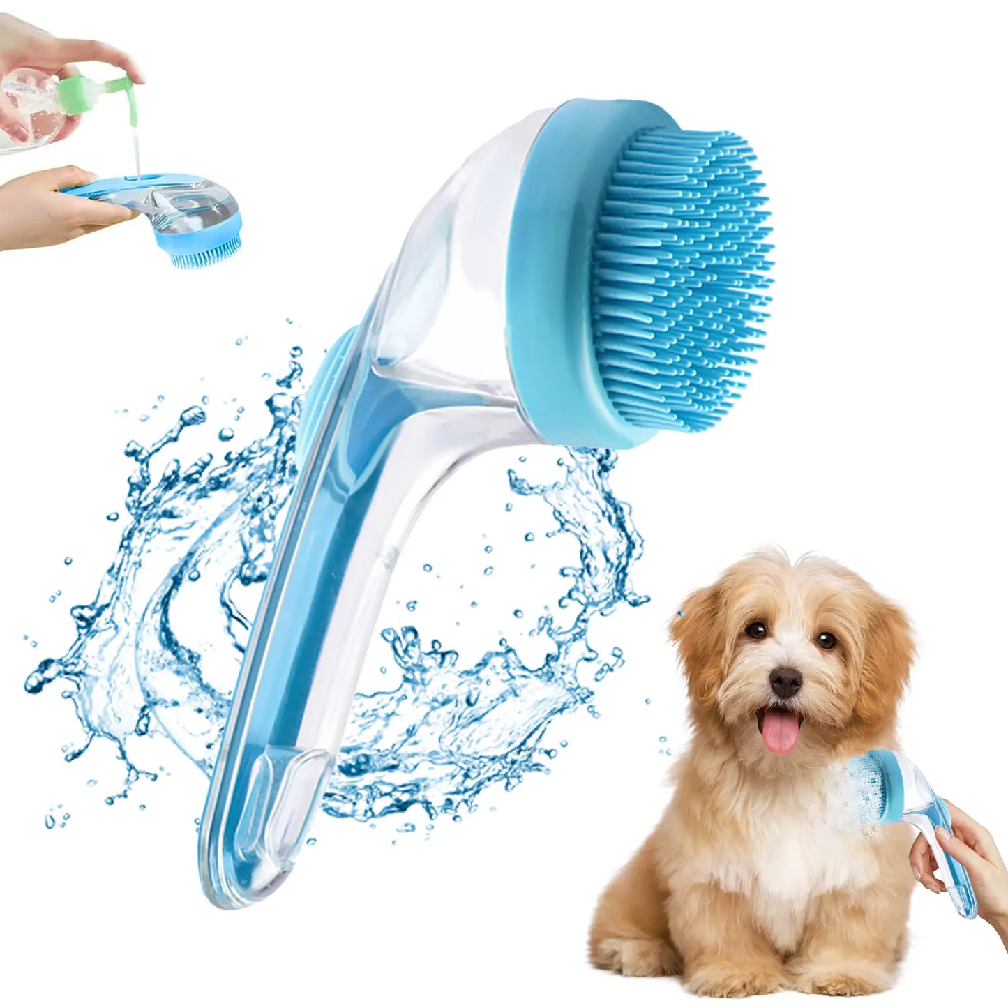 Pet Bath Brush with Shampoo Dispenser for Dogs & Cats, Ergonomic Handle, Gentle Massage Grooming Tool