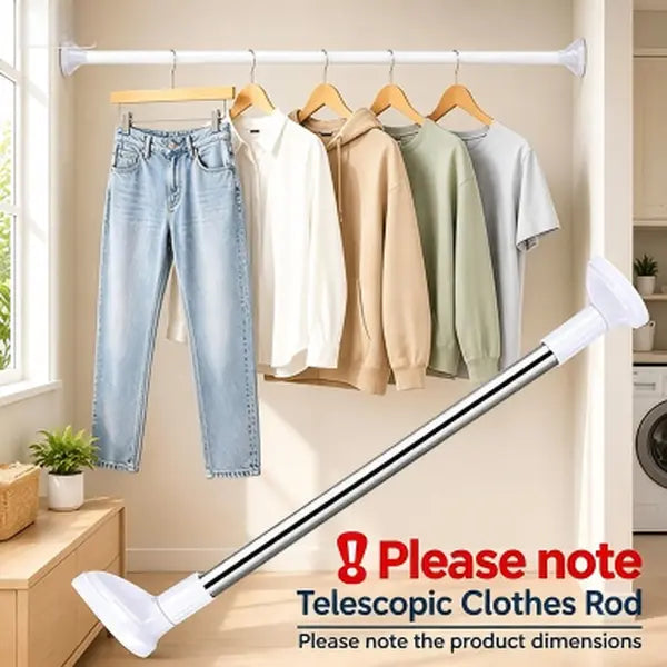 Drill-Free Adjustable Tension Rod – Telescopic Clothes Drying & Closet Bar for Laundry & Wardrobe Organization