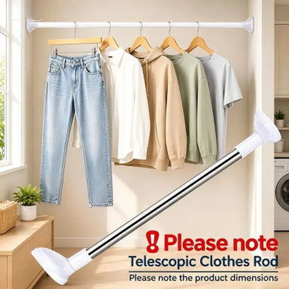 Drill-Free Adjustable Tension Rod – Telescopic Clothes Drying & Closet Bar for Laundry & Wardrobe Organization