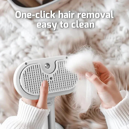 3-in-1 Steam Pet Grooming Brush – Self-Cleaning, Anti-Static Mist, Bionic Anti-Scratch Pins | Dogs & Cats (White)