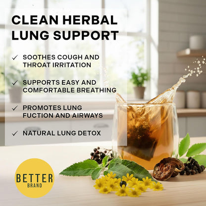 Mullein Tea Bags for Lung Detox - Respiratory Support with Thyme, Elderberry, Ginseng, Ginger, Caffeine Free  - 15 Tea Bags (1PC)