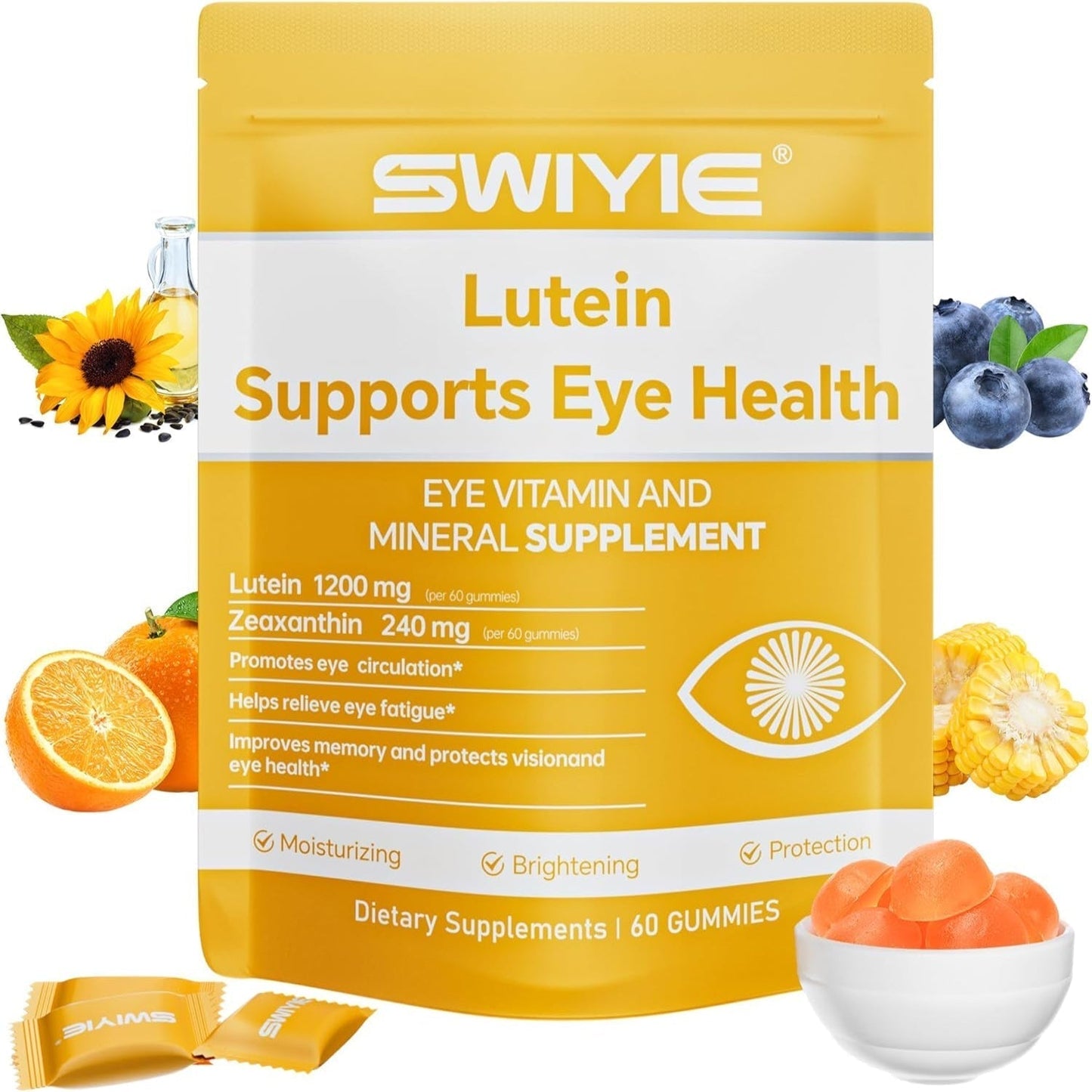 Lutein Gummies for Eye Health – Vision Support Eye Vitamins, Blueberry Flavor, 60 Gummies