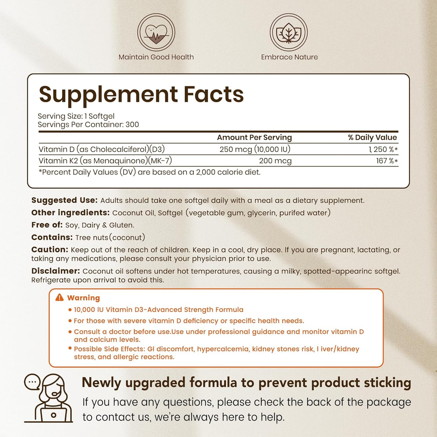 D3 + K2 MK-7 300 Softgels – High-Potency Bone & Cardiovascular Support with Coconut Oil