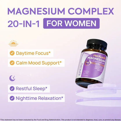 HerAure 20-in-1 Magnesium Complex 1685mg – Brain Fog Relief, Calm Mind, Sleep & Stress Support (12 Forms + B6, Zinc)