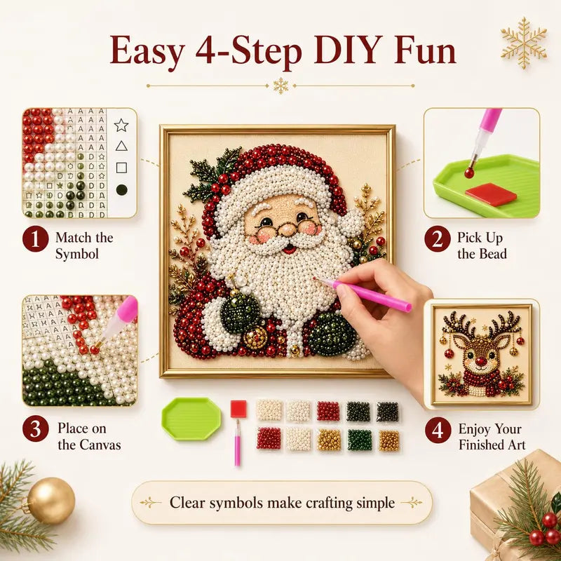 Christmas Themed Pearl Art DIY Kit – Santa & Wreath Mosaic Wall Art