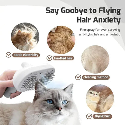3-in-1 Steam Pet Grooming Brush – Self-Cleaning, Anti-Static Mist, Bionic Anti-Scratch Pins | Dogs & Cats (White)