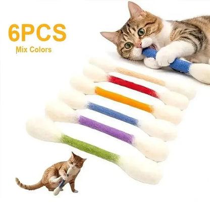 Summervibes 6 Pack Giant Q-tip Cat Toys – Soft Felt Cotton Swab Teething & Dental Chew Sticks for Kittens