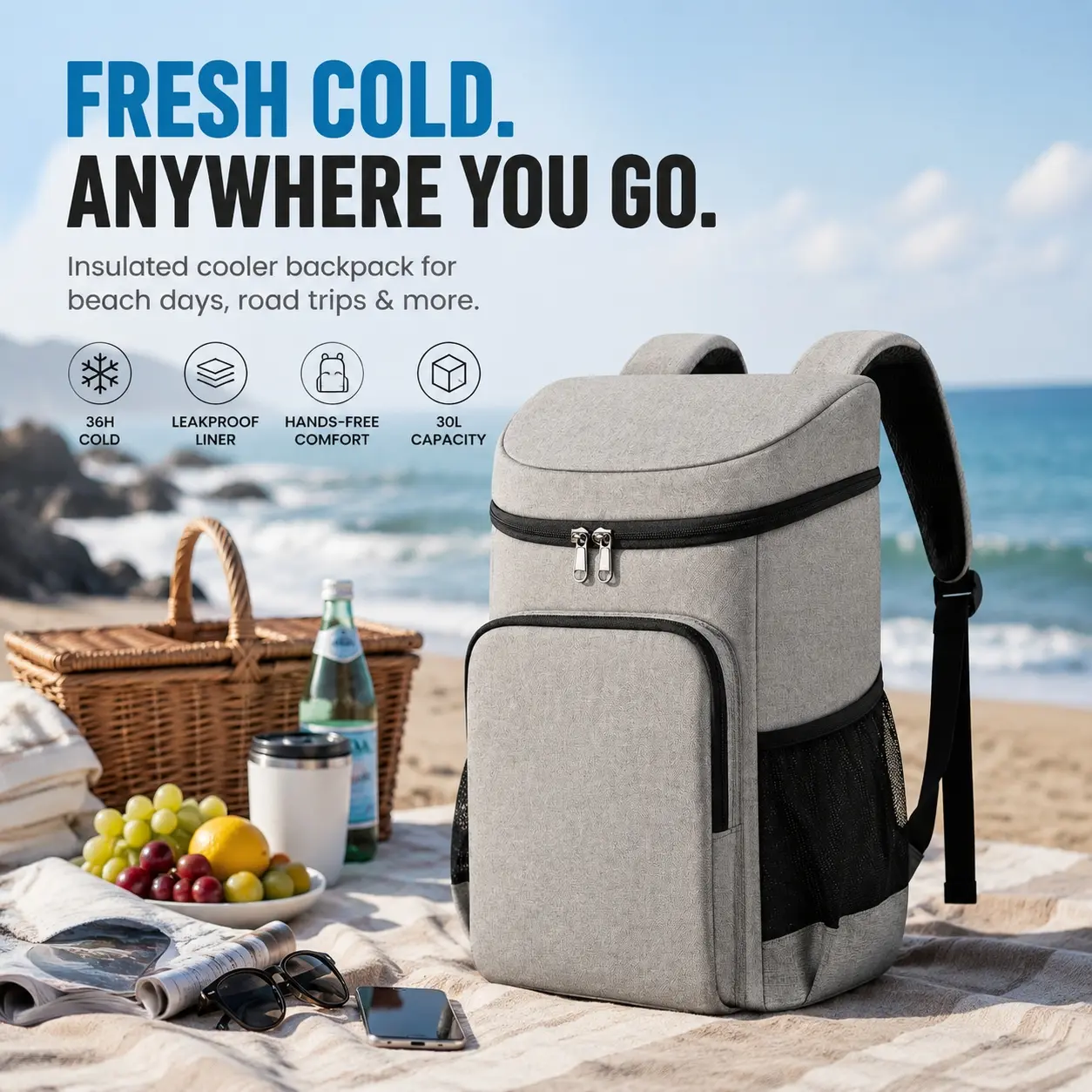 FROSTVA 30L Cooler Backpack - Leakproof Insulated Backpack Cooler with Waterproof TPU Liner for Camping, Beach, Picnic and Sports