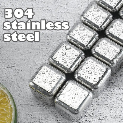 8 Counts Reusable Stainless Steel Ice Cubes with Tongs