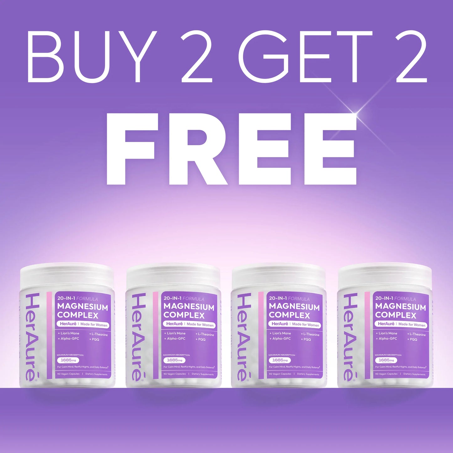 HerAure 20-in-1 Magnesium Complex 1685mg – Brain Fog Relief, Calm Mind, Sleep & Stress Support (12 Forms + B6, Zinc)