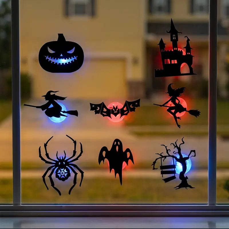 Halloween LED Silhouette Wall Light Stickers, Battery Powered Peel & Stick Wall Decor (30/60 Pcs)