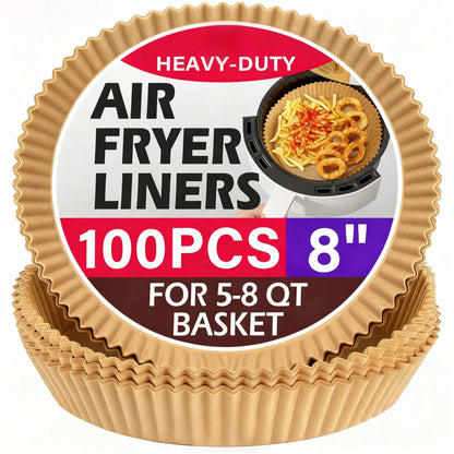 Air Fryer Parchment Paper Liners – Heavy-Duty Non-Stick, Oil-Resistant, Compostable, Fits 5–8 QT Round Baskets