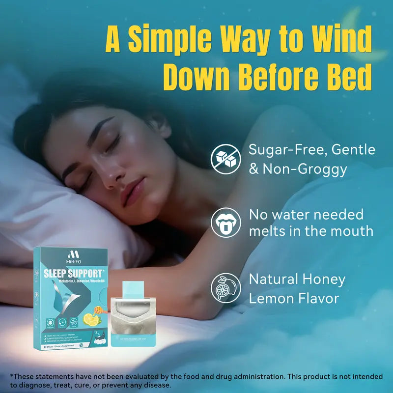 MIHIYO Sleep Support Melatonin 5mg Strips — Fast Dissolving, Sugar Free, Honey Lemon,