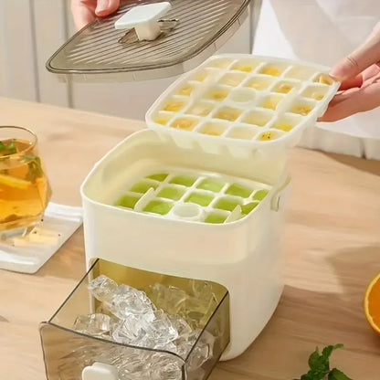 Upgraded Ice Cube Maker with Storage Drawer – 48 Cubes, Press-to-Dispense, Double-Layer, BPA-Free | Countertop Ice Tray for Summer Drinks