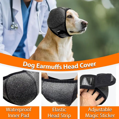 Dog Calming Hoodie Ear Wraps — Waterproof Swim Cap & Noise Cancelling Ear Muffs (Grey)