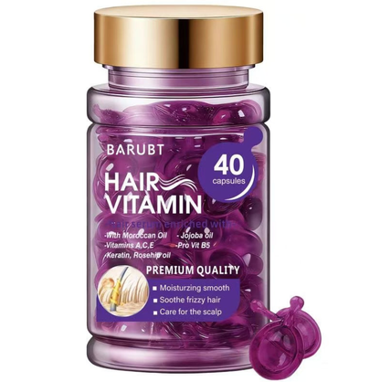 BARUBT Hair Vitamin Oil Capsules – Moroccan Oil, Jojoba, Keratin, Vitamins A C E | 40 Capsules, Repairs Dry Frizzy Damaged Hair