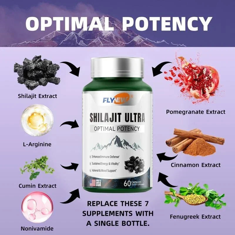 Flynew Shilajit Ultra Optimal Potency, Energy and Immune Support 60 Count