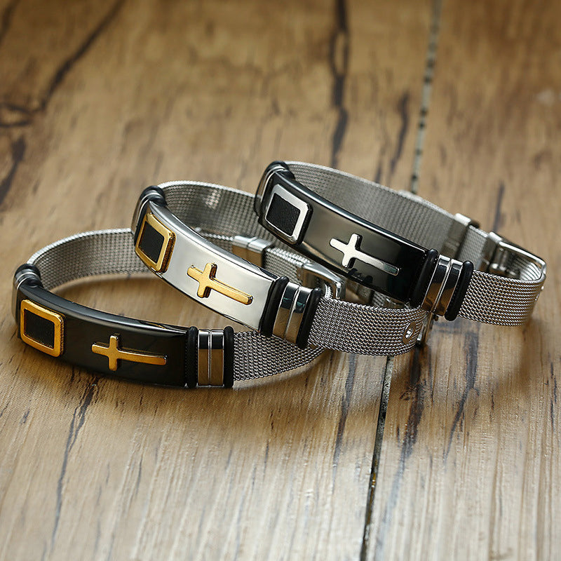 📢 50% OFF NOW! ⏰ Men's Stainless Steel Cross Bracelet – Durable, tarnish-resistant & perfect for daily wear or spiritual style ✝️
