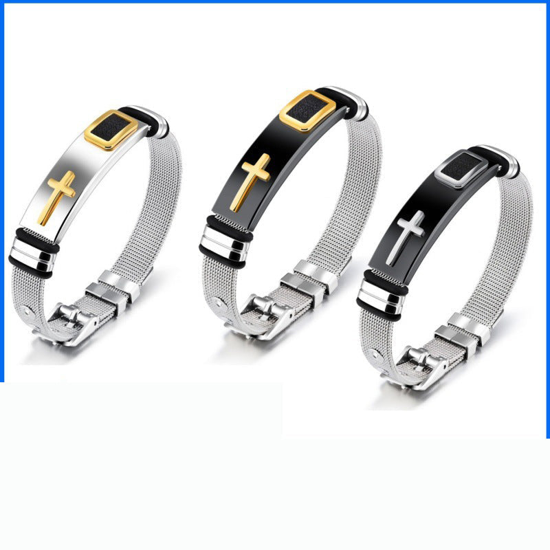 📢 50% OFF NOW! ⏰ Men's Stainless Steel Cross Bracelet – Durable, tarnish-resistant & perfect for daily wear or spiritual style ✝️
